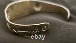 Old Navajo Turquoise Cuff Bracelet Decorated Sterling Silver Fred Harvey Tested