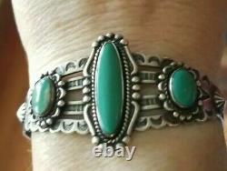 Old Pawn. 925 sterling Turquoise Bracelet Fred Harvey era 20.9 gms. Beautiful