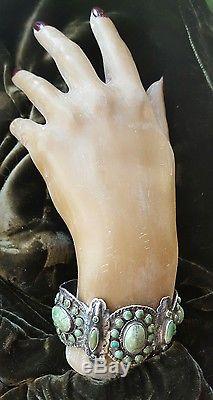 Old Pawn Antigue Silver Turquoise Navajo Pre-Fred Harvey Stamped Bracelet