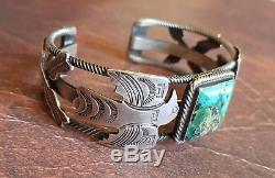 Old Pawn FRED HARVEY Railroad Era Vintage Navajo TURQUOISE Silver Cuff Bracelet
