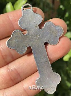 Old Pawn Fred Harvey Ear Navajo Sterling Silver Stamped Cross Pendant 2 3/4