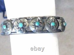 Old Pawn Fred Harvey Era By Bell Sterling Navajo Turquoise Early Cuff Bracelet