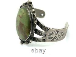 Old Pawn Fred Harvey Era Large Green Turquoise Sterling Silver Cuff Bracelet