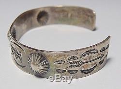 Old Pawn Fred Harvey Era Native American Navajo Sterling Silver Stamp Work Cuff