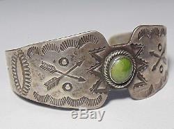 Old Pawn Fred Harvey Era Native American Sterling Silver Green Turquoise Cuff