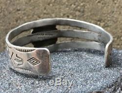 Old Pawn Fred Harvey Era Navajo Agate Sterling Silver Stamped Cuff Bracelet
