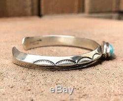 Old Pawn Fred Harvey Era Navajo Stamped Sterling Silver Turquoise Cuff Bracelet