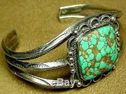 Old Pawn Fred Harvey Era Navajo Sterling Silver Number #8 Turquoise Bracelet
