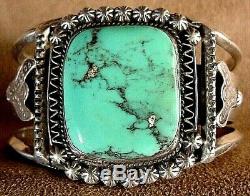 Old Pawn Fred Harvey Era Navajo Sterling Silver Smokey Bisbee Turquoise Bracelet