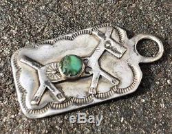 Old Pawn Fred Harvey Era Navajo Sterling Silver Turquoise Horse Dog Pendant
