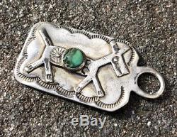 Old Pawn Fred Harvey Era Navajo Sterling Silver Turquoise Horse Dog Pendant