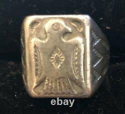 Old Pawn Fred Harvey Era! Stamped Sterling Silver Thunderbird Ring Size 10 1/2