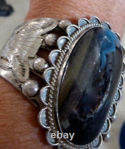 Old Pawn Fred Harvey Era Sterling Petrified Wood Men's Navajo Bracelet 104 Grams