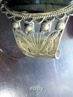 Old Pawn Fred Harvey Era Sterling Petrified Wood Men's Navajo Bracelet 104 Grams
