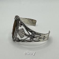 Old Pawn Fred Harvey Era Sterling Silver Cuff Bracelet with Petrified Wood