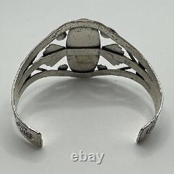 Old Pawn Fred Harvey Era Sterling Silver Cuff Bracelet with Petrified Wood