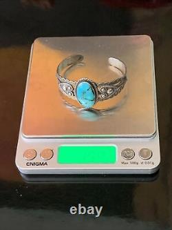 Old Pawn Fred Harvey Era Sterling Silver Turquoise W Stamping Cuff Bracelet