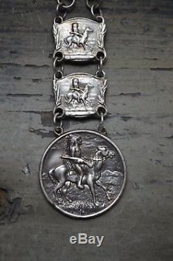 Old Pawn Fred Harvey Era Sterling Silver Watch Fob Indian Chief Horse victorian