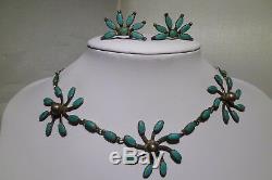 Old Pawn Fred Harvey Era Turquoise Necklace Earrings Sterling Silver Zuni Estate
