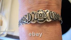 Old Pawn Fred Harvey Navajo Native American Thunderbird Sterl Silver Cuff