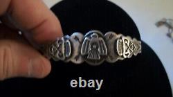 Old Pawn Fred Harvey Navajo Native American Thunderbird Sterl Silver Cuff