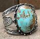 Old Pawn Fred Harvey Navajo Royston Turquoise Sterling Silver Wide Cuff Bracelet