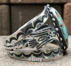 Old Pawn Fred Harvey Navajo Royston Turquoise Sterling Silver Wide Cuff Bracelet