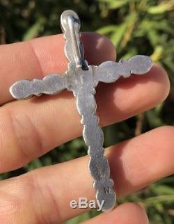 Old Pawn Fred Harvey Navajo Sterling Silver DRAGON'S Breath Cross Pendant 2.5