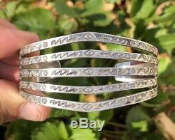 Old Pawn Fred Harvey Navajo Sterling Silver Stamped Arrows 5 Shank Cuff Bracelet