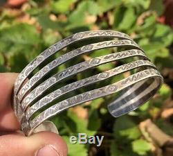 Old Pawn Fred Harvey Navajo Sterling Silver Stamped Arrows 5 Shank Cuff Bracelet