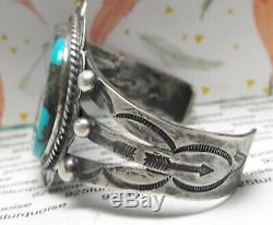 Old Pawn Fred Harvey Sterling Silver Bluebird Turquoise cuff bracelet 42 grams