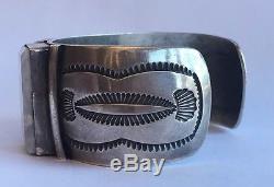 Old Pawn Fred Harvey Sterling Silver White AGATE Petrified Wood Cuff Bracelet