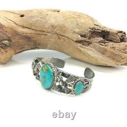 Old Pawn Fred Harvey era Navajo sterling silver turquoise cuff bracelet 39g
