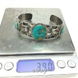 Old Pawn Fred Harvey era Navajo sterling silver turquoise cuff bracelet 39g
