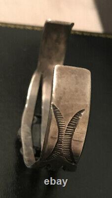 Old Pawn Native Fred Harvey Era Silver Petrified Wood or Agate Cuff Bracelet