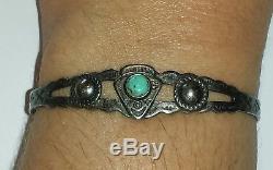 Old Pawn NavajoFred Harvey Era Turquoise & Sterling Silver Cuff BraceletSigned