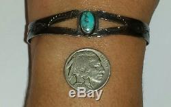 Old Pawn Navajo Fred Harvey Era Bisbee Turquoise & Sterling Silver Cuff Bracelet
