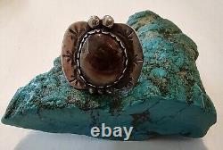 Old Pawn Navajo Fred Harvey Era Fire Agate & Sterling Silver Ring- Size 6.5