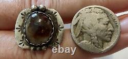 Old Pawn Navajo Fred Harvey Era Fire Agate & Sterling Silver Ring- Size 6.5