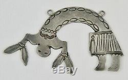 Old Pawn Navajo Fred Harvey Era Sterling Silver Hand Stamped Figural Pendant