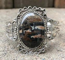 Old Pawn Navajo Fred Harvey Era Sterling Silver Red Petrified Wood Cuff Bracelet