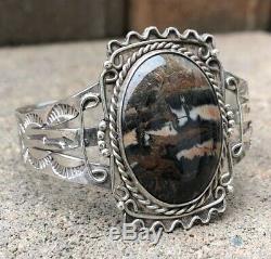 Old Pawn Navajo Fred Harvey Era Sterling Silver Red Petrified Wood Cuff Bracelet