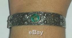 Old Pawn Navajo Fred Harvey Era Turquoise & Sterling Silver Cuff Bracelet6.5