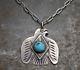 Old Pawn Navajo Fred Harvey Thunderbird Pendant Fob Necklace Silver Turquoise