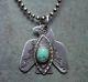 Old Pawn Navajo Fred Harvey Thunderbird Pendant Fob Necklace Silver Turquoise