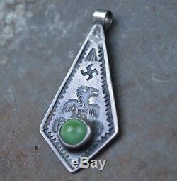 Old Pawn Navajo Fred Harvey THUNDERBIRD Pendant Whirling Log Silver turquoise