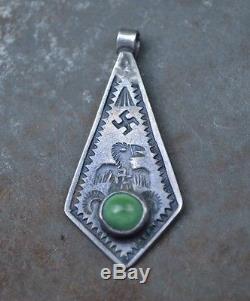 Old Pawn Navajo Fred Harvey THUNDERBIRD Pendant Whirling Log Silver turquoise