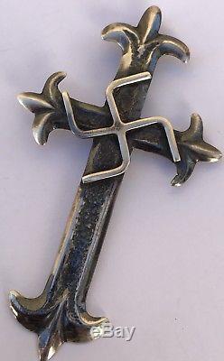 Old Pawn Navajo Fred Harvey Whirling Log Sand Cast Sterling Silver Cross Pendant