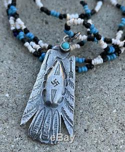 Old Pawn Navajo Silver Turquoise Fred Harvey Thunderbird Pendant Whirling Log
