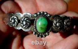Old Pawn Navajo Solid Sterling Silver & Turquoise Stone Bracelet Fred Harvey Era
